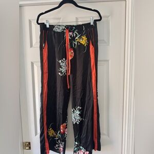Johnny Was Black Floral Pants with Orange Accents